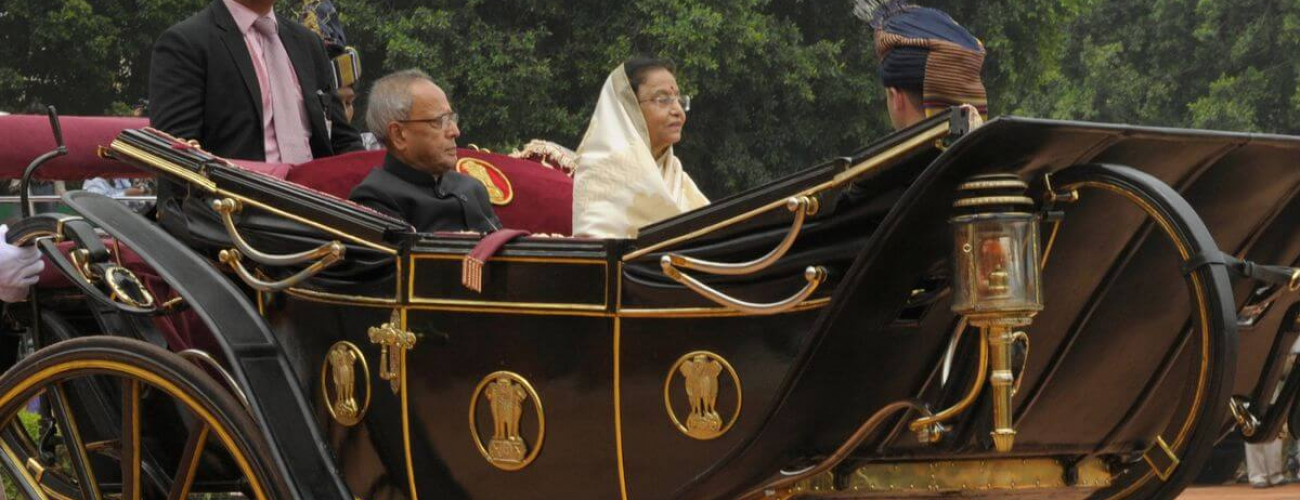 Madam and Pranabda Proceeding to Parliament House for His Swearing in Ceremony